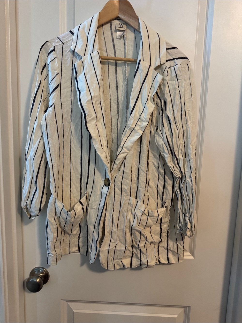 White & Navy Stripe Lightweight Blazer